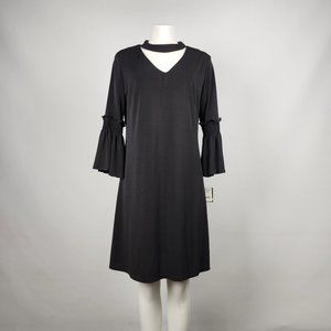 Gabby Skye Gothic Black Dress With Bell Sleeves And Choker Neckline